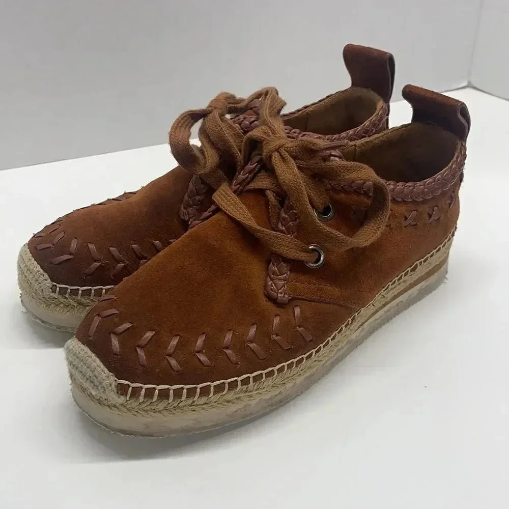 See by Chloe Espadrilles Sneakers Shoes Suede Whipstitch Trim Tan Brown Size 7